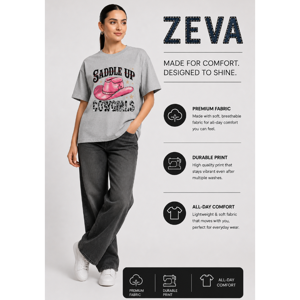 ZEVA Saddle Up Cowgirls Oversized Tee