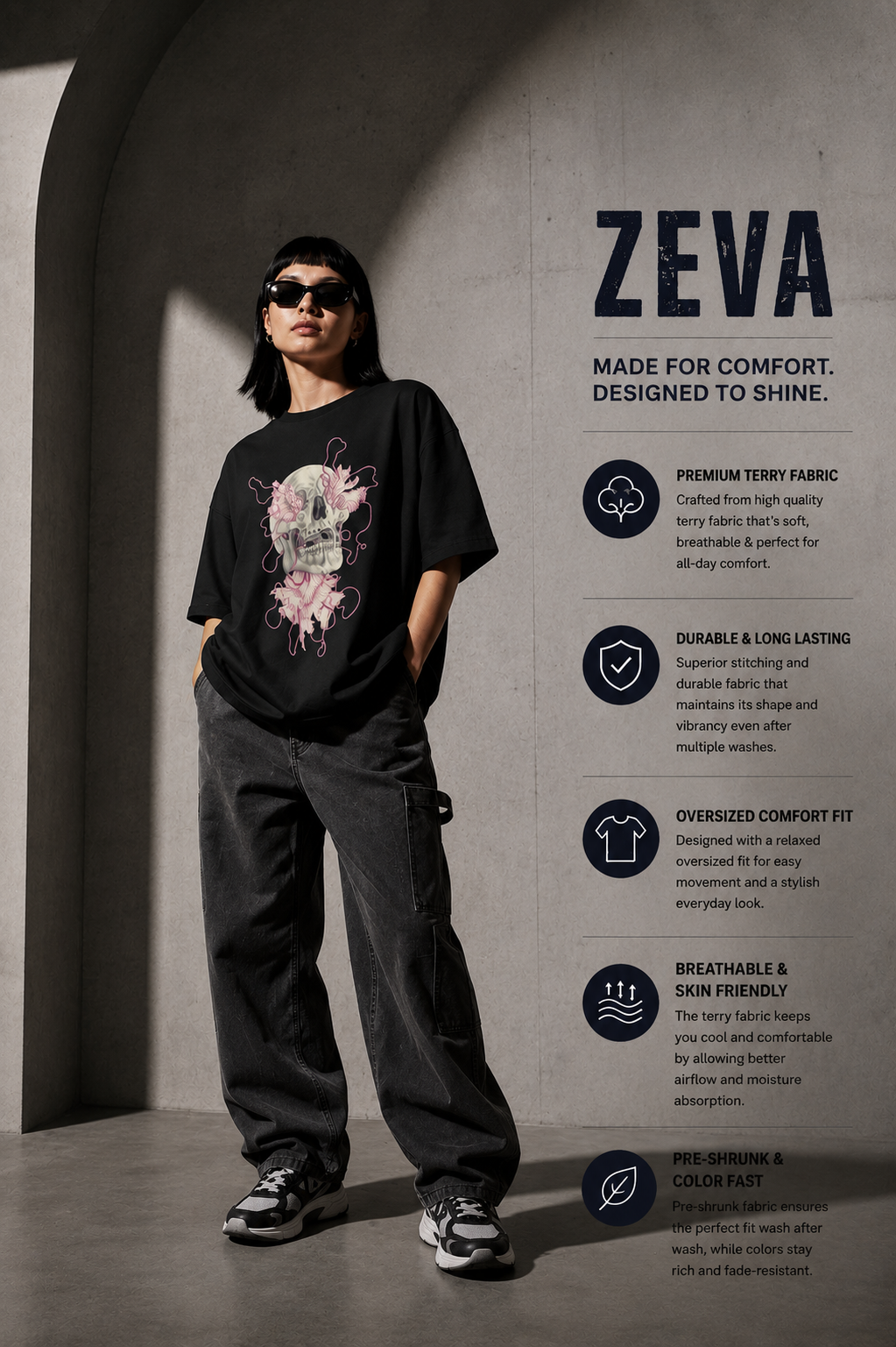 ZEVA Skull Bloom Oversized Tee