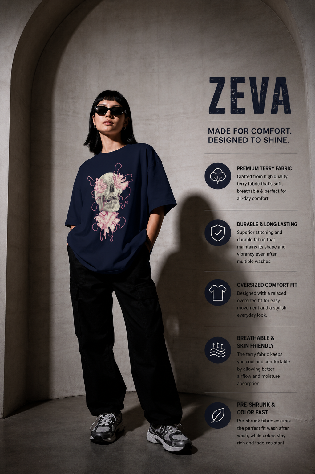 ZEVA Skull Bloom Oversized Tee
